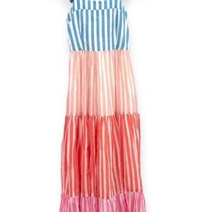 Oliphant Ruffle Sleeve Cross Back Striped Midi Dress in Nassau Pink Size Large